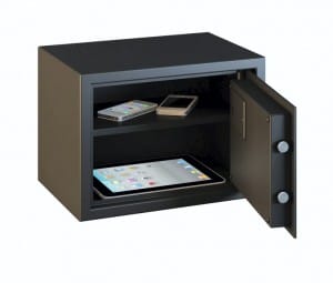 Chubbsafes Elements Air Safe protecting iPhones and an iPad in the home